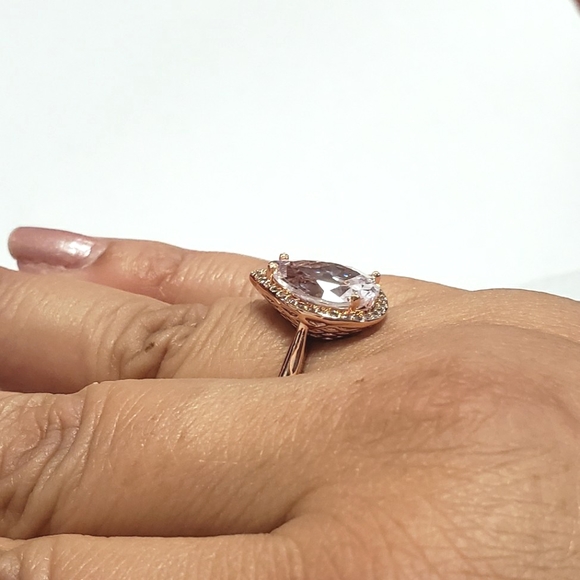 Sparkling 6ct White Zircon Halo 14k Rose Gold Ring - Picture 3 of 8